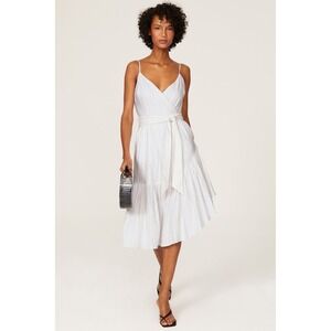 Marissa Webb White Striped Wrap‎ Midi Dress Linen Blend Belted V-Neck Size 12